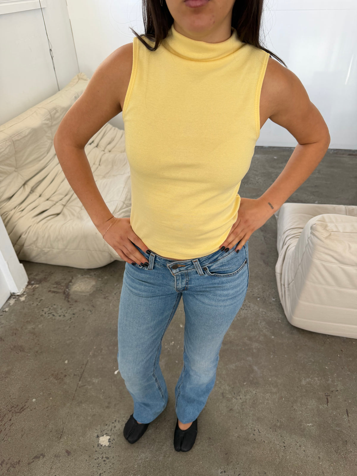 High Neck Cotton Tank - Lemon