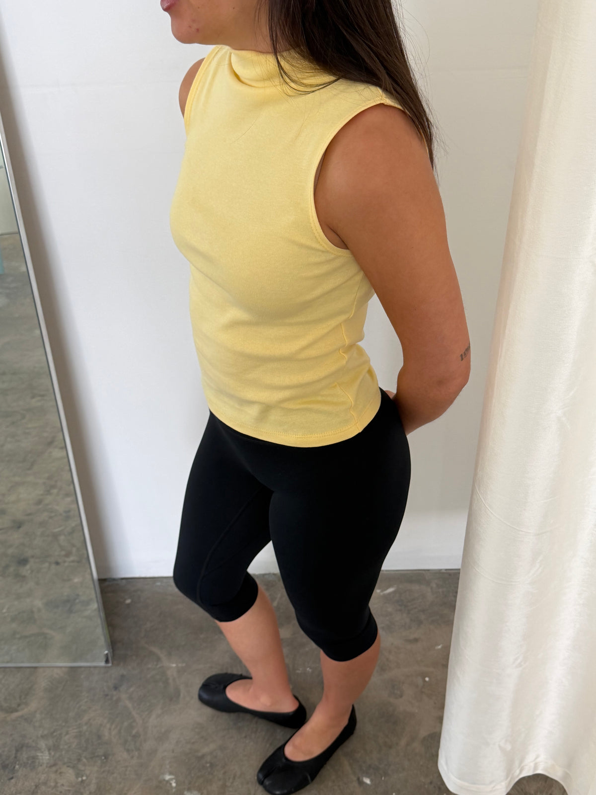 High Neck Cotton Tank - Lemon