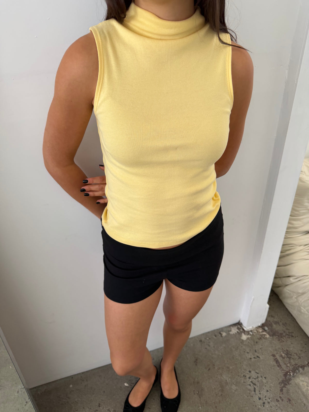 High Neck Cotton Tank - Lemon